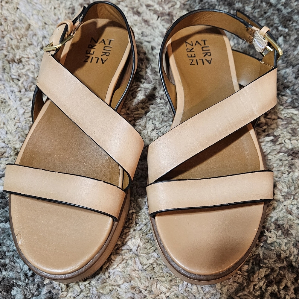 Naturalizer Charlize Brown leather upper platform buckle sandal